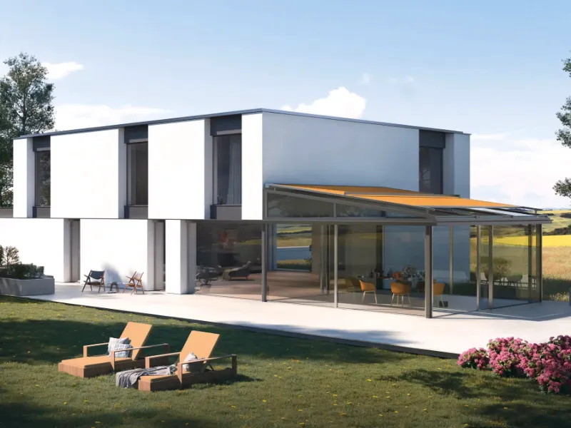 Orangene Aufglas Markise